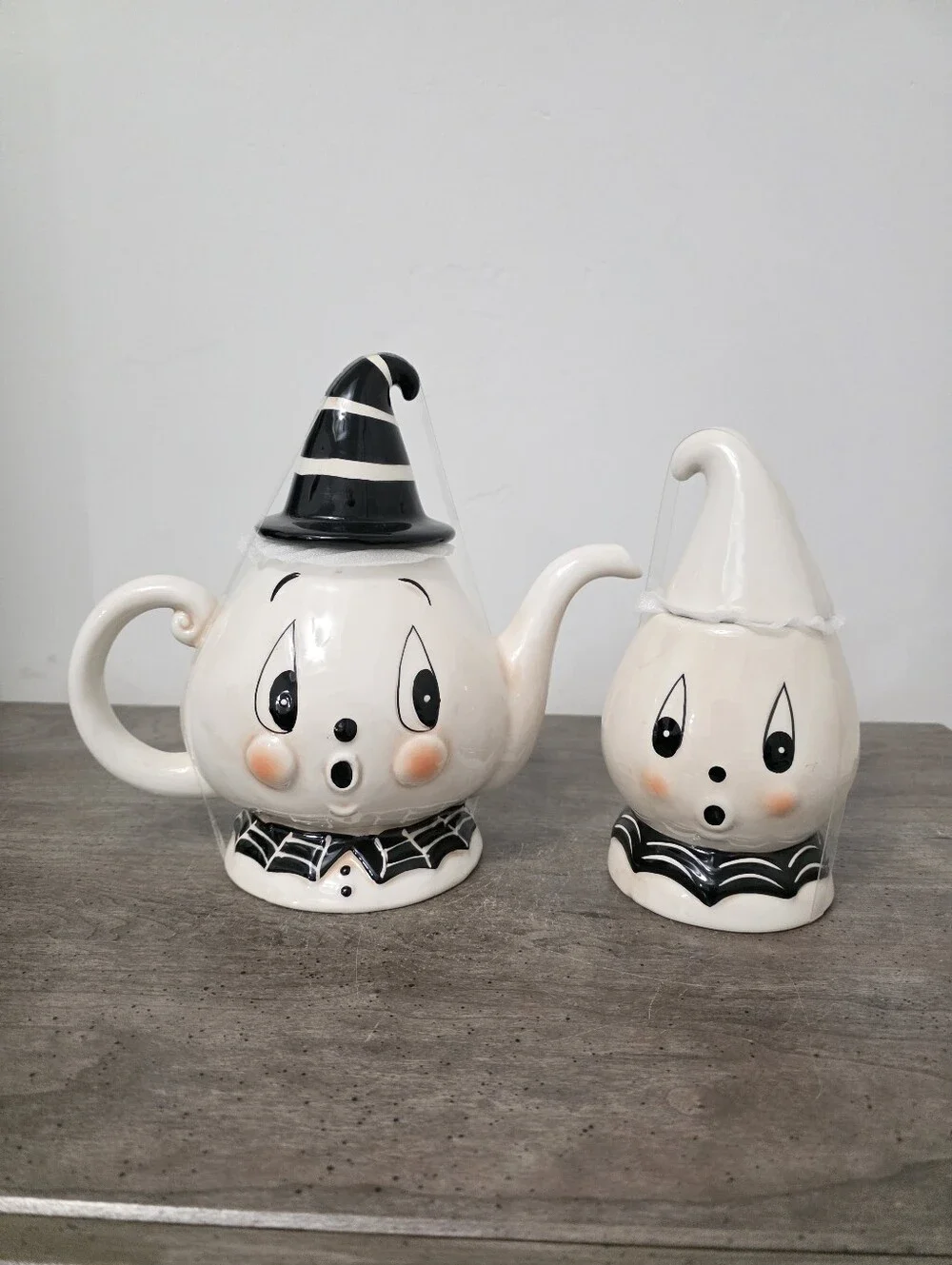 Johanna Parker Gus the Ghost Witch Spiderweb Teapot & Candy Jar New